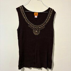 Ruby Rd Brown Jeweled Neck Tank Top - Women's 1X